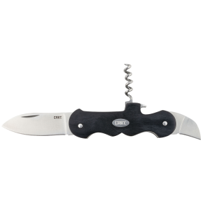 CRKT 6925 Triple Play Folding 8Cr13MoV SS 7.25 in Long Plain Blade/Black Pakkawood Handle Features Bottle Opener/Corkscrew