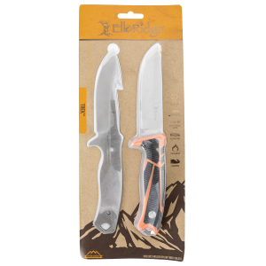 Elk Ridge ERTKFIX001CS Trek Interchangeable Blades 4.50 in Fixed Gut Hook/Drop Point Plain Satin 8Cr13MoV SS Blade/ Black/Orange TPR Handle Features Clamshell Packaging Includes Sheath - Elk Ridge