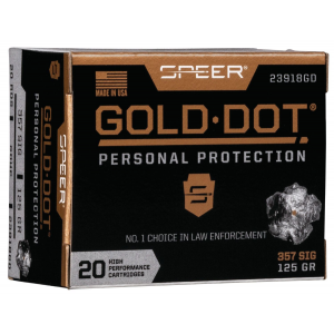Speer 23918GD Gold Dot Personal Protection 357 Sig 125 gr Hollow Point 20 Per Box/ 10 Case