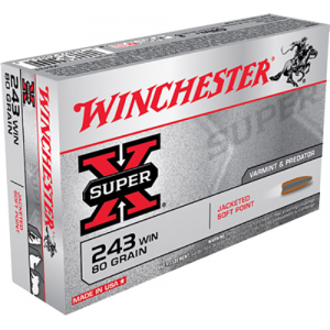 WINCHESTER Ammo X2431 Super X 243 Win 80 Gr Jacketed Soft Point 20 Per Box/ 10 Case