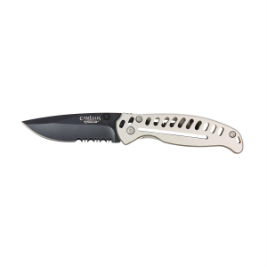 Camillus EDC3, Folding Knife, Combo Edge, Silver Stainless Steel Handle, Matte Finish, Black, 3 in Blade Length, 6.75 in Overall Length, AUS-8 Blade Steel, Liner Lock CAM-19166