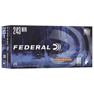 Federal 243AS Power-Shok 243 Win 80 gr Jacketed Soft Point 20 Per Box/ 10 Cs