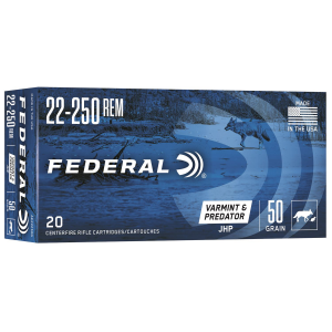 Federal AE22250G American Eagle Varmint & Predator 22-250 Rem 50 gr Jacket Hollow Point 20 Per Box/ 10 Cs