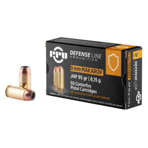 PPU PPD9M Defense 9x18Makarov 95gr Jacketed Hollow Point 50 Per Box/20 Case Centerfire, Handgun Ammunition - Ppu