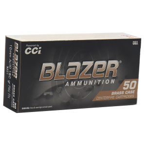 CCI 5221 Blazer Brass Handgun 10mm Auto 180 Gr Full Metal Jacket 50 Per Box/ 20 Cs