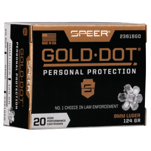 Speer 23618GD Gold Dot Personal Protection 9mm Luger 124 gr Hollow Point 20 Per Box/ 10 Case