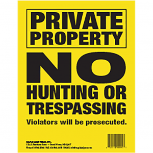 Maple Leaf No Trespassing Sign Yellow 85 x 11 in Vertical 25 pk NTP-3-25