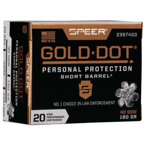 SPEER 23974gd Gold Dot Personal Protection Short Barrel 40 S&w 180 Gr Hollow Point 20 Per Box/ 10 Case