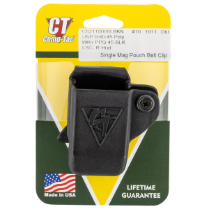 Comp-Tac C62110000LBKN Single Mag Pouch OWB Black Kydex Belt Clip Compatible w/ 1911/Walther PPQ/HK Belts 1.50 in Wide Right Hand