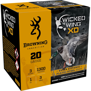 Browning Ammo B193412033 Wicked Wing XD 20Gauge 3 in 1oz 3Shot 25 Per Box/10 Case, Shotgun Shells