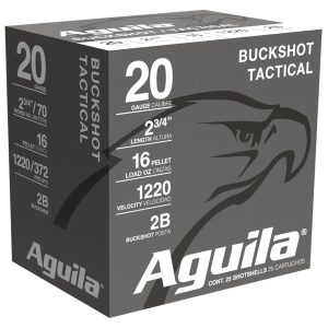 Aguila 1C2002BA Buckshot High Velocity 20 Gauge 2.75 in 1 oz 2 Buck Shot 25 Per Box/ 10 Cs