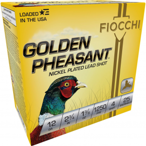 Fiocchi 12GP4 Golden Pheasant Extrema 12 Gauge 2.75 in 1 3/8 oz 4 Shot 25 Per Box/ 10 Cs