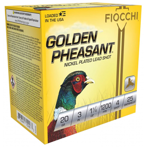 Fiocchi 203GP4 Golden Pheasant Extrema 20 Gauge 2.75 in 1 1/4 oz 4 Shot 25 Per Box/10 Cs