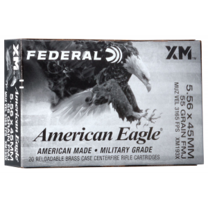 Federal XM193X American Eagle 5.56x45mm NATO 55 gr Full Metal Jacket Boat-Tail (FMJBT) 20 Bx/ 25 Cs