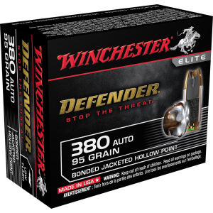 Winchester Ammo S380PDB Defender 380 ACP 95 gr Bonded Jacket Hollow Point 20 Per Box/ 10 Case