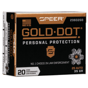Speer 23602GD Gold Dot Personal Protection 25 ACP 35 gr Hollow Point 20 Per Box/ 10 Case