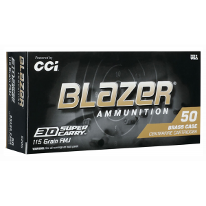 CCI 5205 Blazer Brass Handgun 30 Super Carry 115 Gr Full Metal Jacket Flat Nose 50 Per Box/ 20 Cs