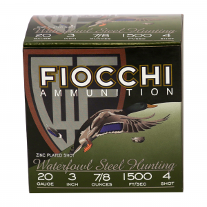FIOCCHI Ammunition Flyway Steel 203st4, Waterfowl, 20 Gauge, 3 In, #4, Steel Shot, 25 Round Box 203st4