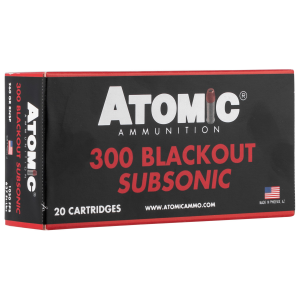 ATOMIC Ammunition 00478 Rifle Subsonic 300 Blackout 260 Gr Round Nose Soft Point Boat Tail 20 Per Box/ 10 Cs 858767004782 167619