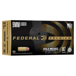 eral GM9AP1 Gold Medal Premium 9mm Luger 147 Gr Full Metal Jacket 50 Per Box/ 10 Cs Ammo