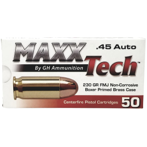 MaxxTech PTGB45B Brass Pistol 45ACP 230gr Full Metal Jacket 50 Per Box/10 Case, Centerfire Handgun Ammo - Tulammo