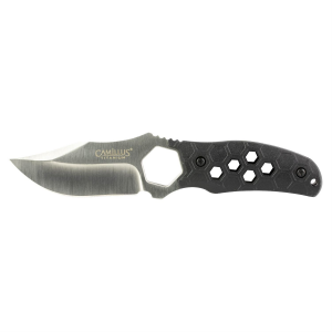 Camillus Comb, Fixed Blade Knife, Plain Edge, Black GFN Handle, Satin Finish, Silver, 3.5 in Blade Length, 7.25 in Overall Length, 420 Stainless Steel, Includes Molded Sheath CAM-19489