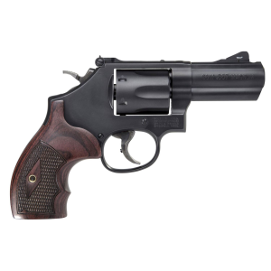 Smith & Wesson 12039 PC Model 19 Carry Comp K-Frame 357 Mag 38 S&W Spl +P 6 Shot 3 Black PowerPort Vented Barrel Black Cylinder Black Carbon Steel Frame Finger Grooved Wood Grip Exposed Hammer, Revolver