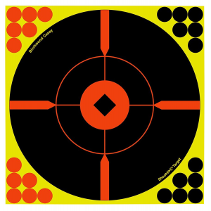 Birchwood Casey 34850 Shoot-N-C Reactive Target Self-Adhesive Paper Air Rifle/Centerfire Rifle/Rimfire Rifle Black/Yellow 8 in Bullseye BMW Includes Pasters 50 Per Pkg