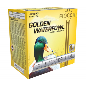 Fiocchi 123SGW3 Golden Waterfowl 12 Gauge 3 in 1 1/4 oz 3 Shot 25 Per Box/ 10 Cs