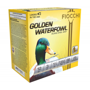 Fiocchi 123SGWBB Golden Waterfowl 12 Gauge 3 in 1 1/4 oz BB Shot 25 Per Box/ 10 Cs