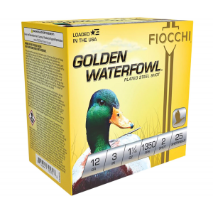 Fiocchi 123SGW2 Golden Waterfowl 12 Gauge 3 in 1 1/4 oz 2 Shot 25 Per Box/ 10 Cs