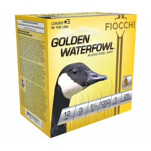 Fiocchi 123SGW1 Golden Waterfowl 12 Gauge 3 in 1 1/4 oz 1 Shot 25 Per Box/ 10 Cs