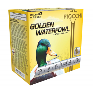 Fiocchi 123SGW4 Golden Waterfowl 12 Gauge 3 in 1 1/4 oz 4 Shot 25 Per Box/ 10 Cs