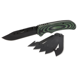 HME KNSSK Scalpel Knife w/Replacement Blades Folding Skinner Plain Black Oxide Black/Green Micarta Handle Includes 5 Replacement Blades 6 Blades - Hme