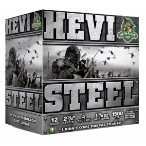 HEVI-SHOT Hs61224 Hevi-steel 12 Gauge 2.75 In 1 1/8 Oz 4 Shot 25 Per Box/ 10 Cs