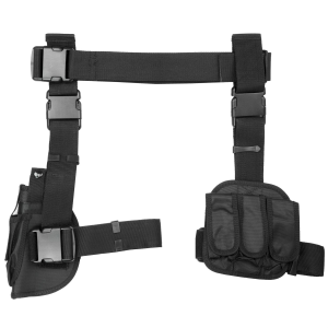 NCSTAR Drop Leg Holster Mag Pouch CV2908, Triple Mag Pouch, Right Hand, Black, Nylon CV2908