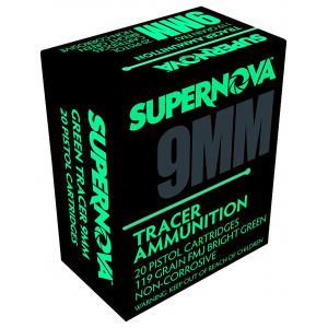 ernova PMSN9MMG Green Tracer Non Corrosive 9mm Luger 119 Gr Full Metal Jacket 20 Per Box/ 50 Case Ammo