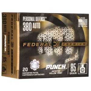 Federal PD380P1 Premium Personal Defense Punch 380 ACP 85 gr Jacket Hollow Point 20 Per Box/ 10 Cs