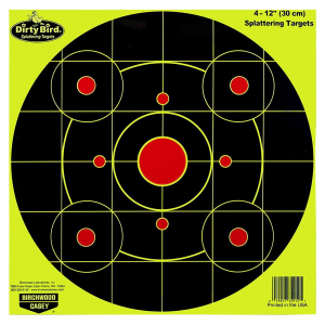 Birchwood Casey 35925 Dirty Bird 12 in Bullseye Paper Hanging Pistol/Rifle Black/Yellow 25 Per Pkg