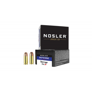 NOSLER 38432 Defense Handgun 9mm Luger +p 124 Gr Bonded Performance Jacketed Hollow Point 20 Per Box/ 10 Cs