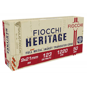FIOCCHI 9x21 Heritage 9x21mm Imi 123 Gr Full Metal Jacket Truncated Cone 50 Per Box/ 20 Cs