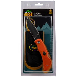 Outdoor Edge GB20C GripLite 3.20 in Folding Plain Aichi AUS8 SS Blade TPR Blaze Orange Handle - Outdoor Edge