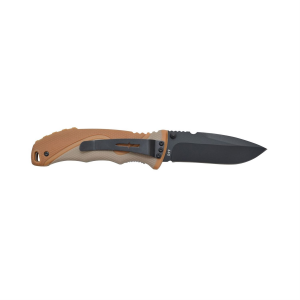 Camillus Inflame, Folding Knife, Plain Edge, Brown and Tan ABS Grip, Matte Finish, Black Blade, 3.25 in Blade, 7.5 in Overall Length, 440C Stainless Steel, Liner Lock CAM-19473