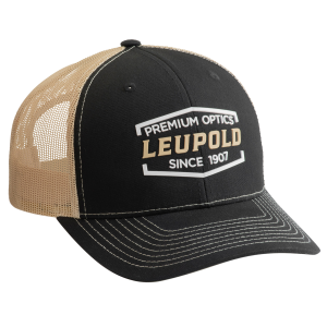 Leupold 179860 Premium Optics Trucker Hat Black/Gold Adjustable Snapback OSFA Semi-Structured
