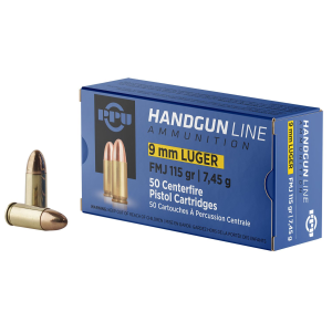 PPU PPH9F1 9mmLuger 115gr Full Metal Jacket 50 Per Box/20 Case Centerfire, Handgun Ammunition - Ppu