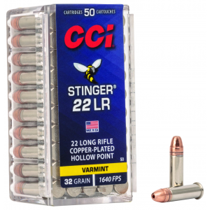 CCI 0050 Stinger 22 Lr 32 Gr Copper Plated Hollow Point 50 Per Box/ 100 Cs