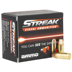 Ammo Inc 9124JHPSTRKRED Streak Visual (RED) 9mm Luger 124gr Jacket Hollow Point 20 Per Box/10 Case Centerfire, Handgun Ammunition