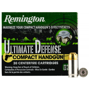 REMINGTON Ammunition 28964 Ultimate Defense Compact Handgun 380 Acp 102 Gr Brass Jacket Hollow Point 20 Per Box/ 25 Case