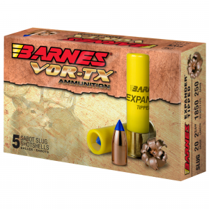 BARNES Vor-tx 20735, 20 Gauge 2.75 In, 250 Grain Slug, Shotshell, 5 Round Box 20735