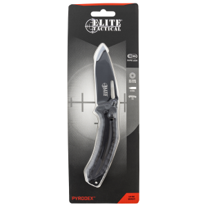 Elite Tactical ETFDR008BKCS Pyrodex 3.30 in Folding Drop Point Plain Black Stainless Steel Blade/Black G10 Handle Features Clamshell Packaging Includes Pocket Clip - Elite Tactical
